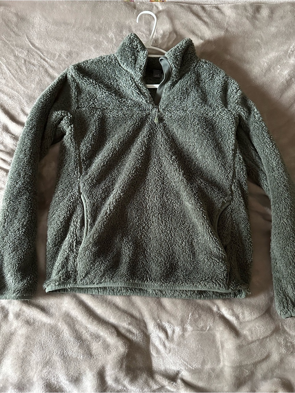 Eddie Bauer Olive Green Sherpa Quarter-Zip Pullover